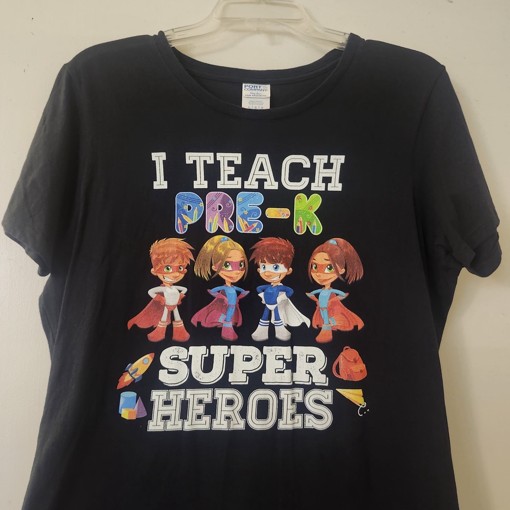 Gildan Black Tee with Colorful Superhero Design